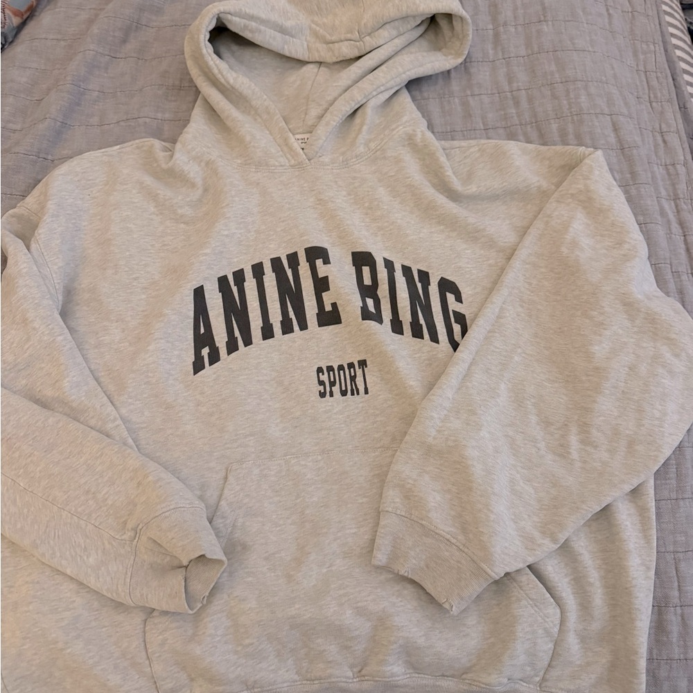 Anine Bing Harvey hooded Sweatshirt in light grey with blue writing